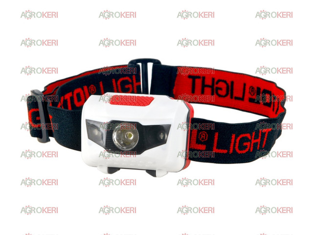 Fejlámpa LED, 1 W fehér+2 piros LED, 40 Lumen; 4 funkció, elem nélkül