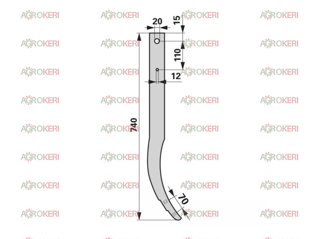 Nehézkultivátor kapaszár fix, 740mm