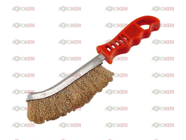 drótkefe hajlított, műanyag nyél,  rezezett, 24cm, 30mm szálhossz