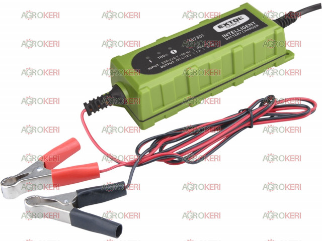 Akkumulátor töltő, mikroprocesszoros, intelligens; 1 Amp, 4-100Ah, DC 12V/6V