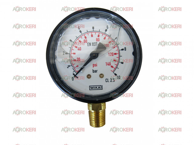 Permetező nyomásmérő óra 10bar Glicerines 1/4 collos alsó csatlakozású, 63mm